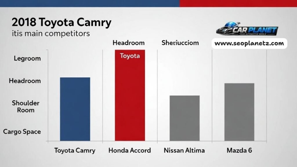 2018 Toyota Camry interior space dimensions against Honda Accord Nissan Altima and Mazda 6
