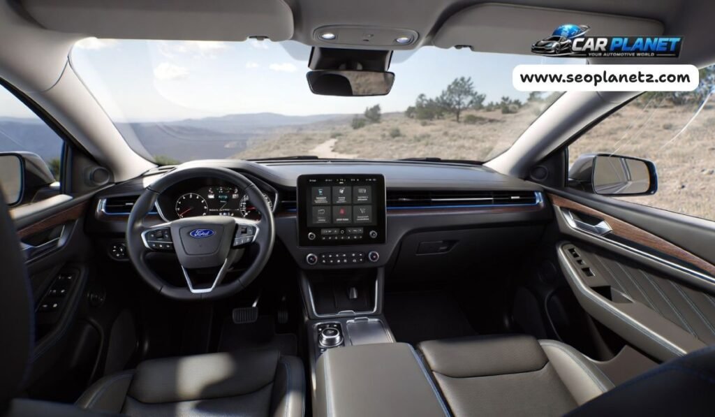 2025 Ford Edge interior showing dual-screen dashboard, leather seats, and premium materials