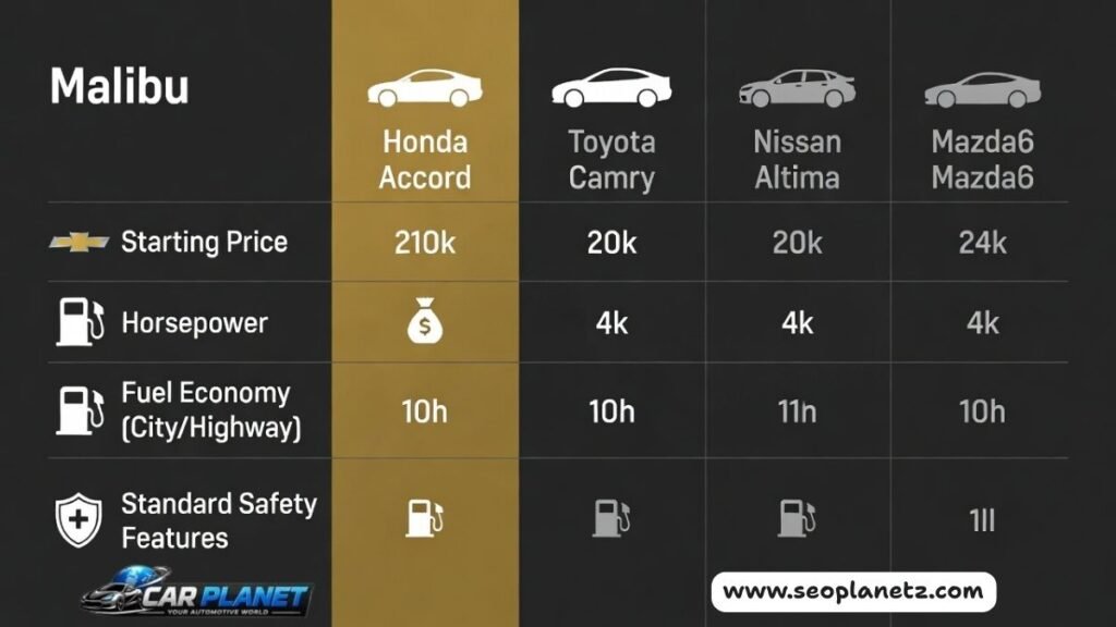 2026 Chevrolet Malibu specs and price against Honda Accord Toyota Camry and Nissan Altima