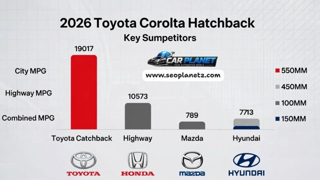 2026 Toyota Corolla Hatchback fuel economy MPG against Honda Civic Mazda 3 and Hyundai Elantra competitors