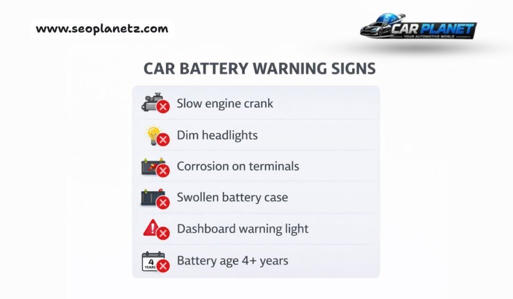 Car battery warning signs checklist