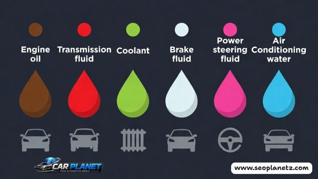 Comparison chart identifying different car fluid leaks by color and location