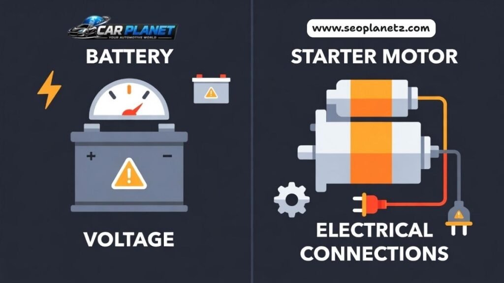 Comparison diagram of dead battery vs faulty starter motor