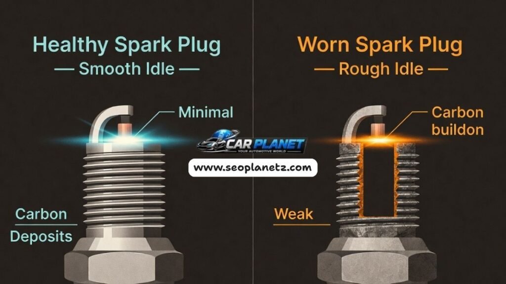 Healthy vs worn spark plug comparison