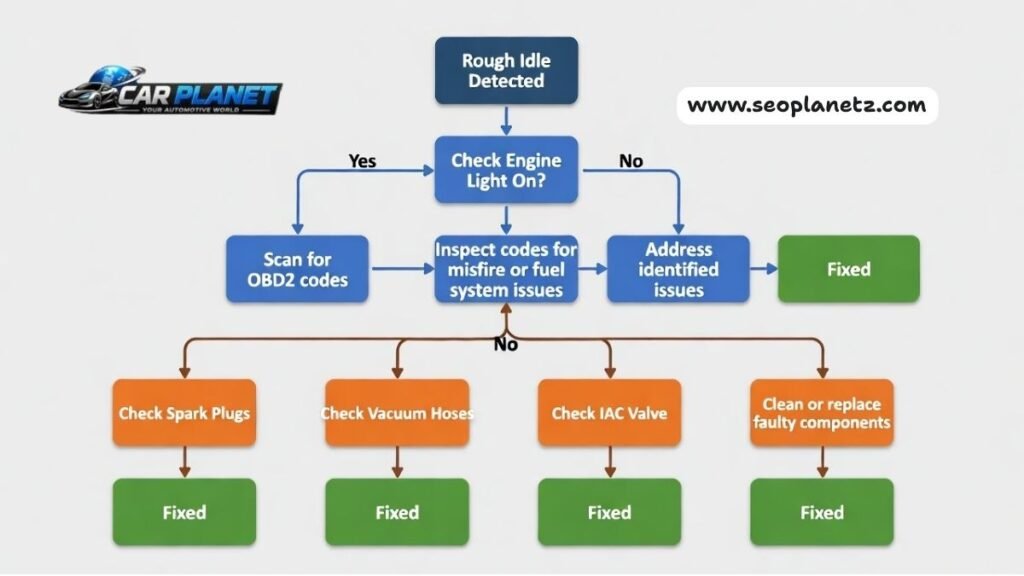 diagnostic flowchart for identifying and fixing rough idling car problems