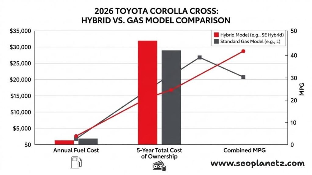 2026 Corolla Cross hybrid versus gas model on annual fuel cost