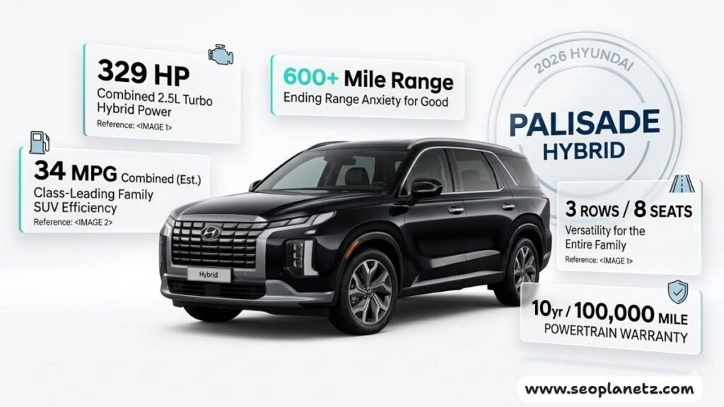 2026 Hyundai Palisade Hybrid Calligraphy summary showing key specs