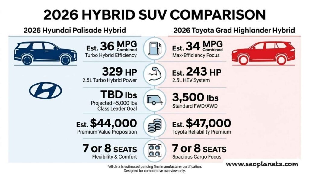 2026 Hyundai Palisade Hybrid vs 2026 Toyota Grand Highlander Hybrid specs