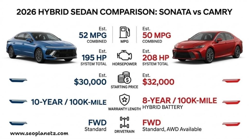 2026 Hyundai Sonata Hybrid vs 2026 Toyota Camry Hybrid