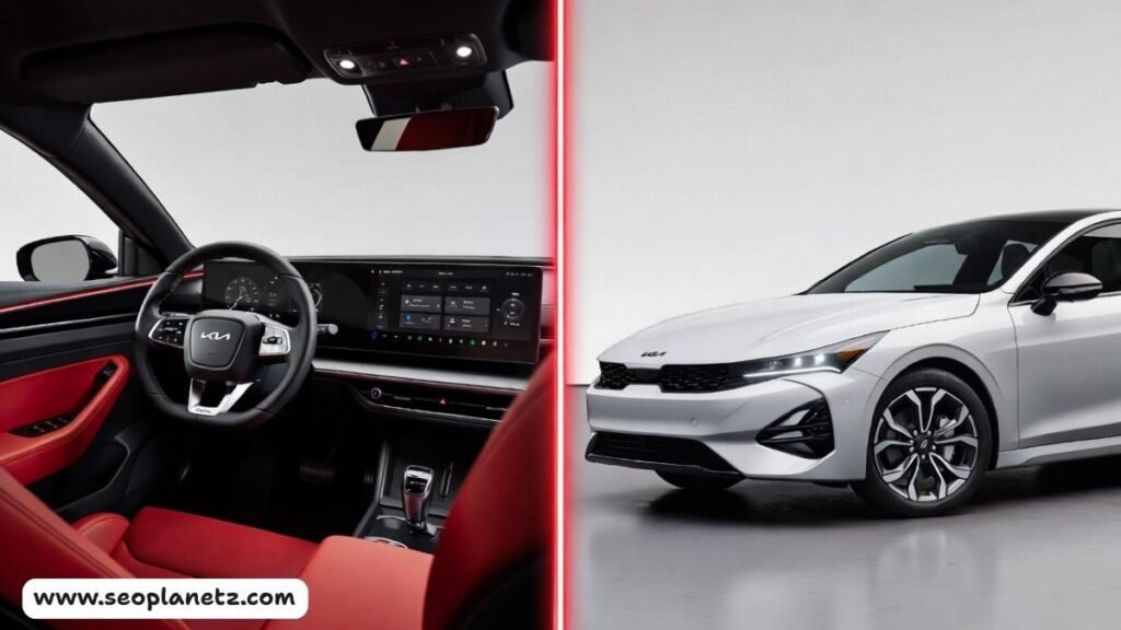 2026 Kia K5 GT-Line interior and exterior split view