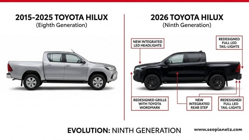 2026 Toyota Hilux ninth generation vs eighth generation design comparison