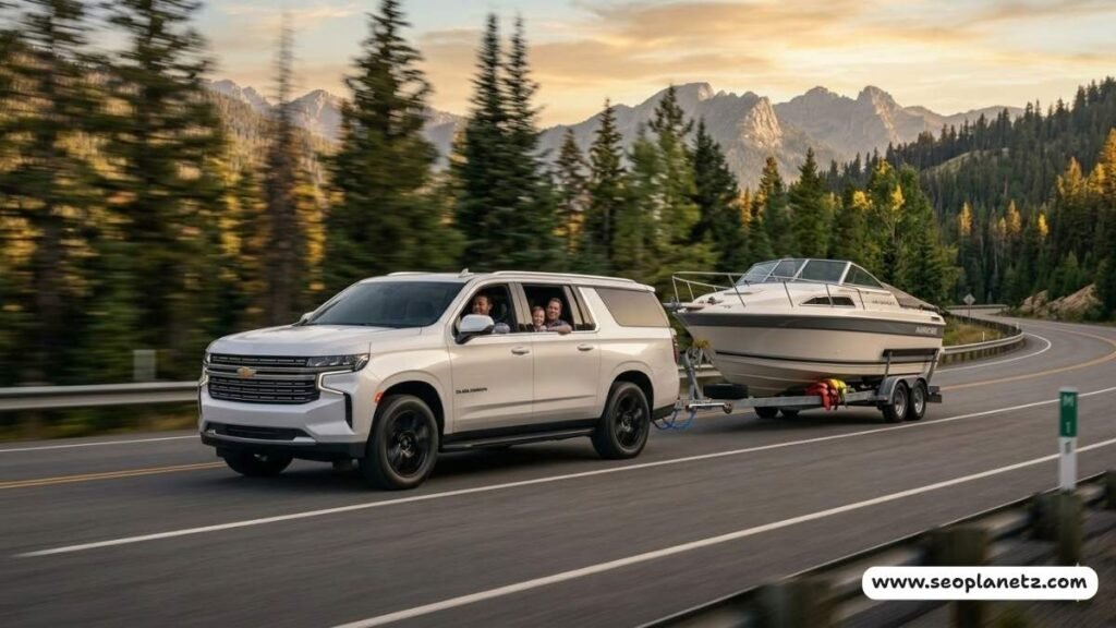 2026 chevy suburban towing boat mountain highway family road trip towing capacity