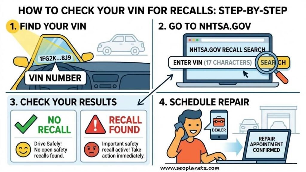 How to check Takata airbag recall VIN lookup NHTSA step by step guide four steps