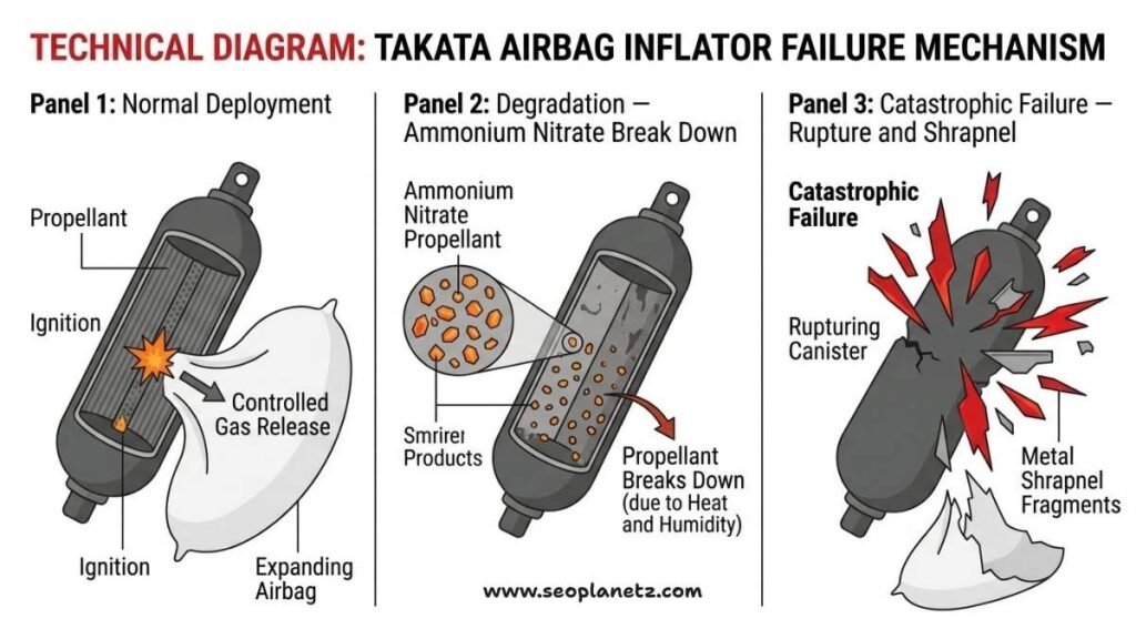 Takata airbag inflator failure diagram ammonium nitrate