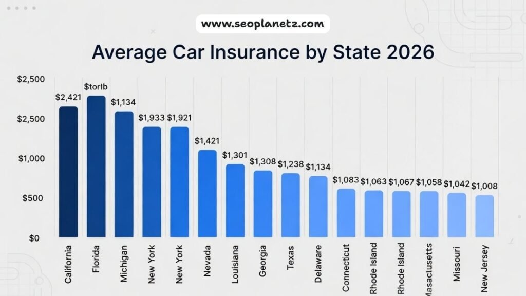 car insurance premium comparison by state in 2026 with California among highest