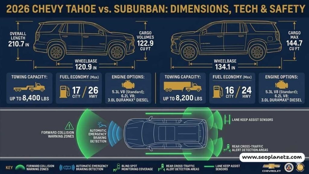 chevy tahoe vs suburban 2026 specs