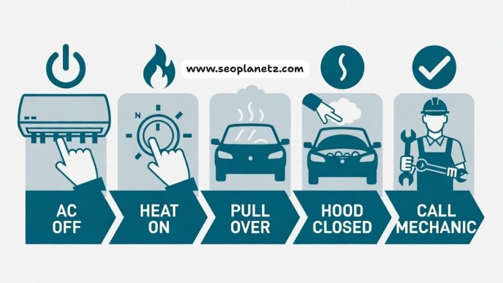 process for responding to overheating dashboard warning light