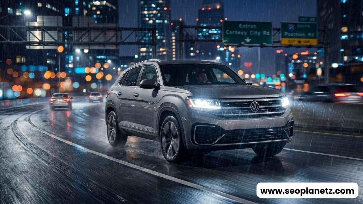 2026 Volkswagen Atlas Cross Sport night driving city highway