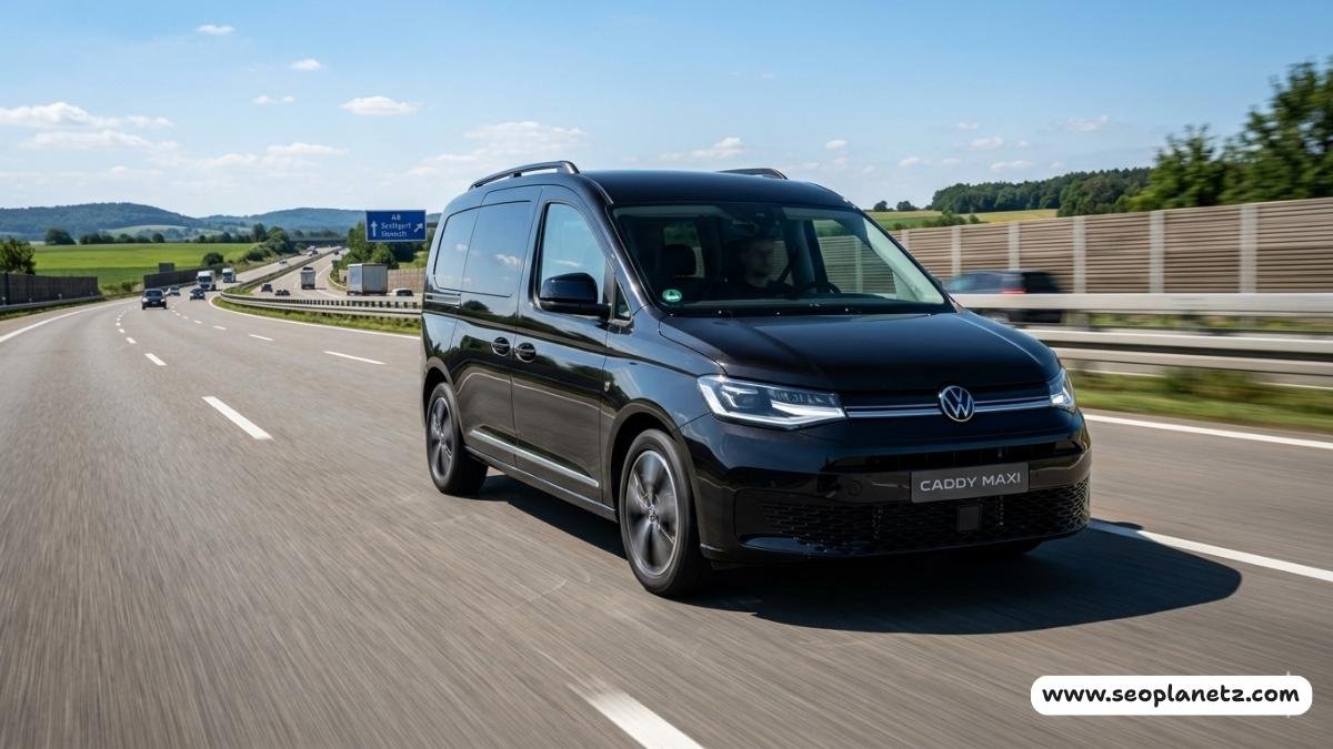 2026 Volkswagen Caddy Maxi in black driving on highway