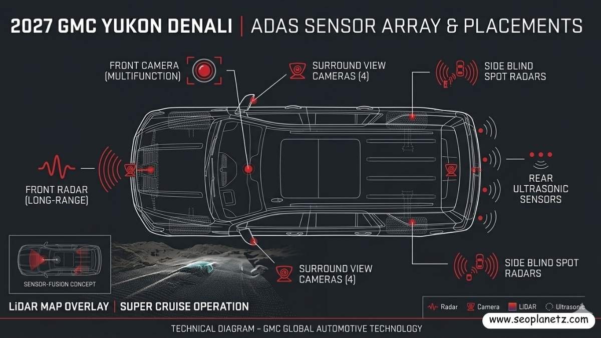 2027 GMC Yukon Denali ADAS and Super Cruise sensor placement