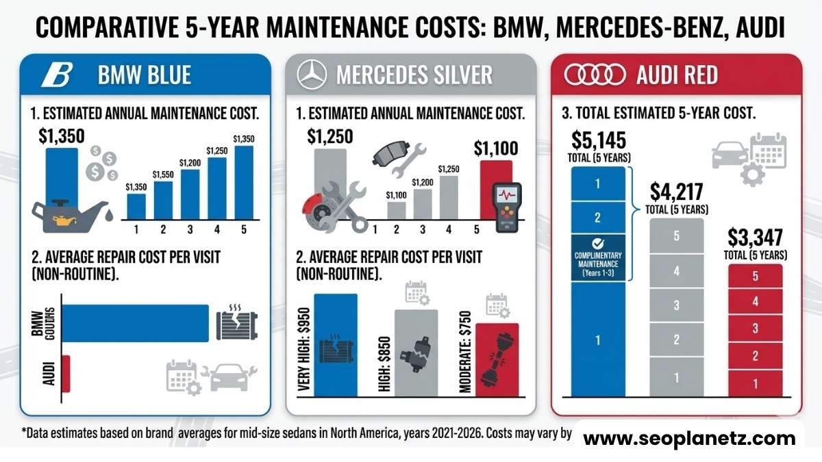 BMW vs Audi vs Mercedes maintenance cost comparison 2026