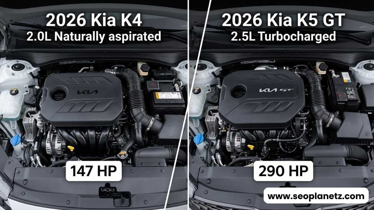 Kia K4 vs K5 engine comparison 2026 horsepower specs