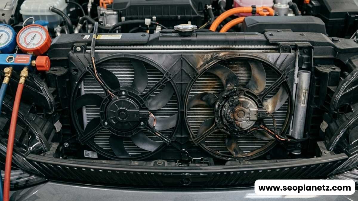 Condenser cooling fan location in car engine bay