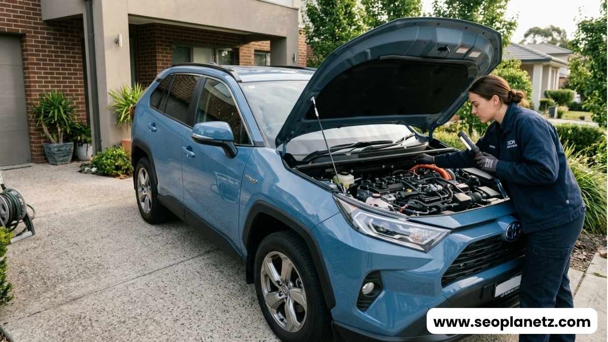 mechanic diagnosing common hybrid car problems