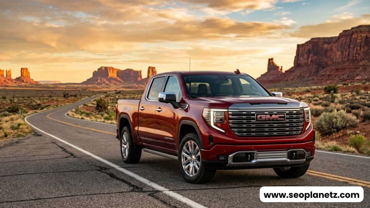 2027 GMC Sierra 1500 Denali red exterior front three-quarter view