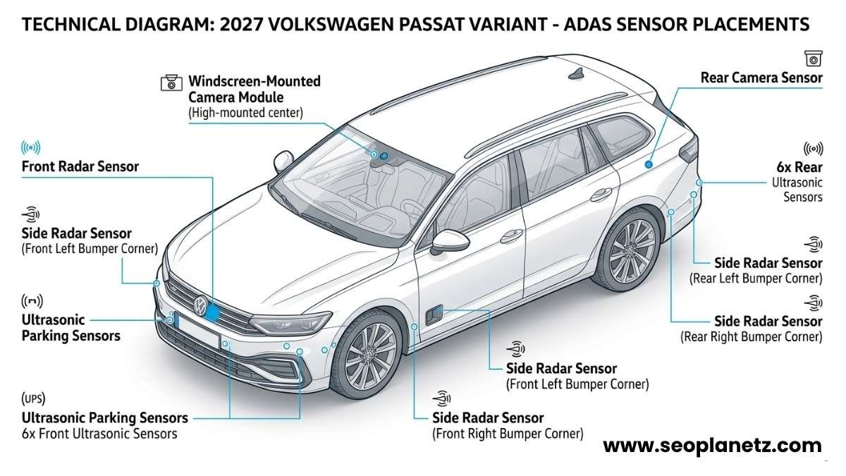 Volkswagen Passat 2027 ADAS sensor placement diagram